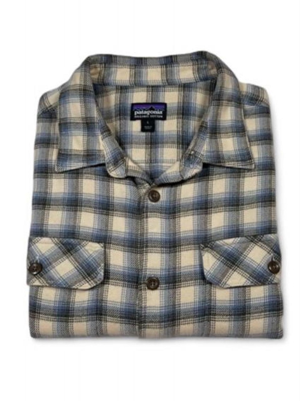 Patagonia Organic Cotton Fjord Flannel Shirt Blue Plaid Men’s Size Large MINT